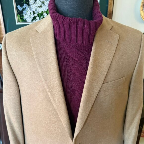 VonBraun,Made in Italy, Burgundy Cable Turtlenk-Thick 100% Cashmere Sweater, LG - Picture 3 of 10
